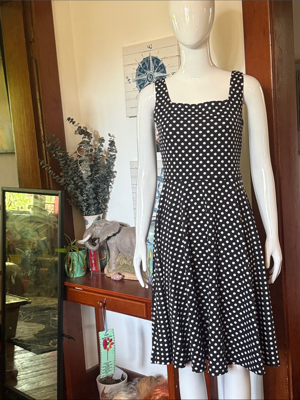 NWT Nina K, size small Black Polka Dot Square-Neck Fit & Flare Dress